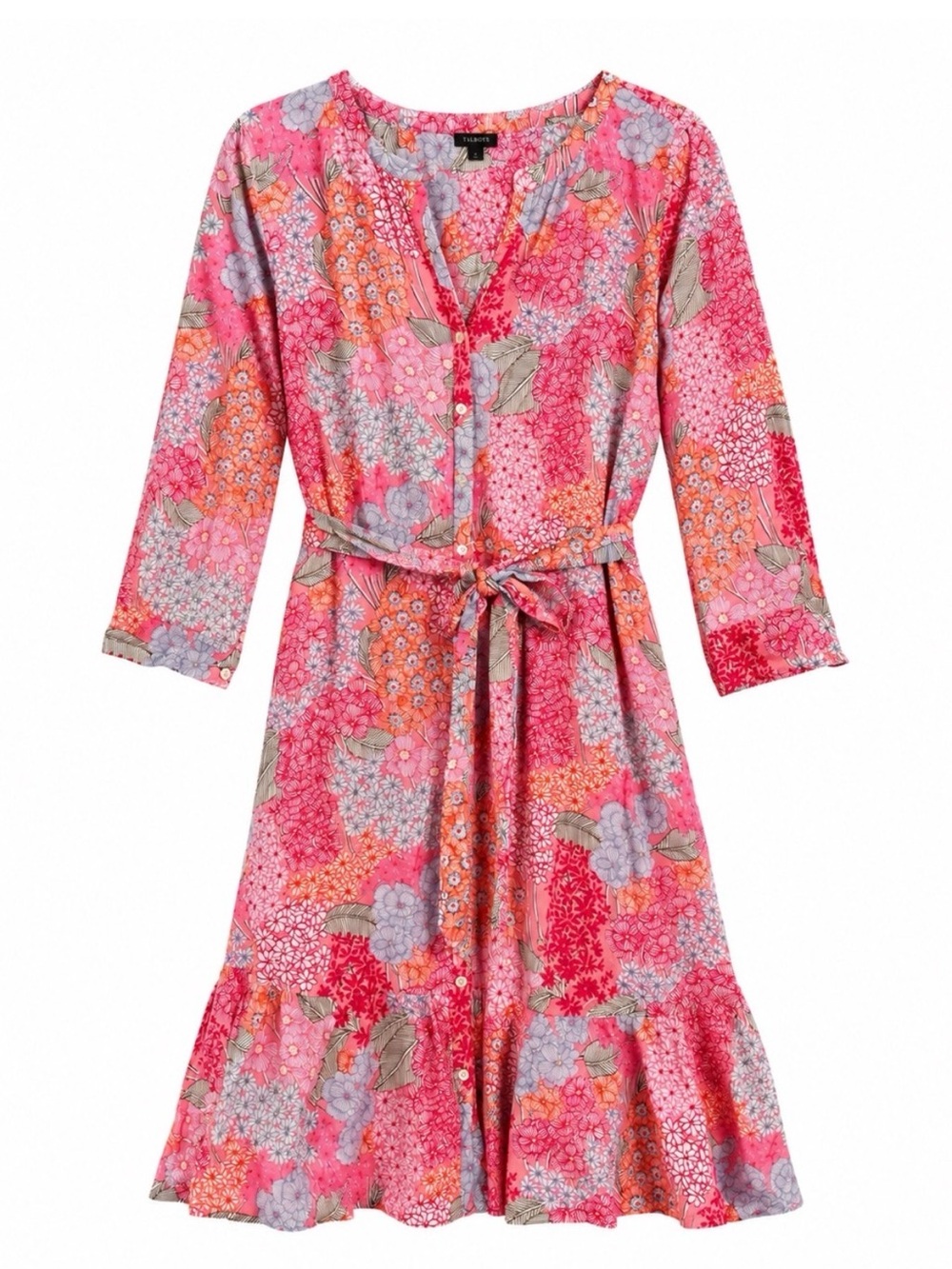 Talbots Clustered Garden Belted Shirtdress Floral Button Front Size 14